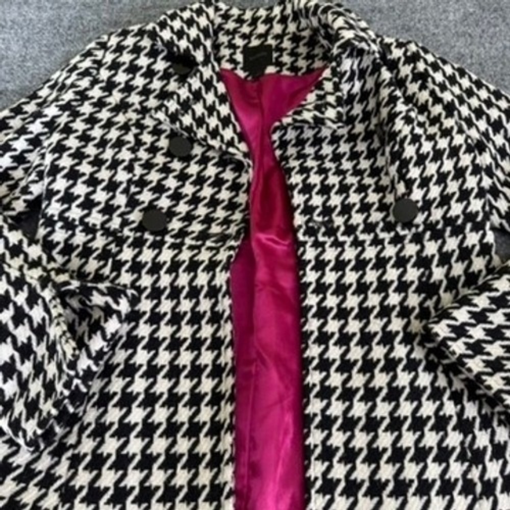 Express Houndstooth Coat Women S Pea Coat Wool Blend Double Breasted Black White